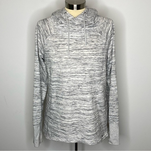 Avalanche Grey Marl Space Dye Long Sleeve Thumb Hole Hooded Sweatshirt - Picture 1 of 11